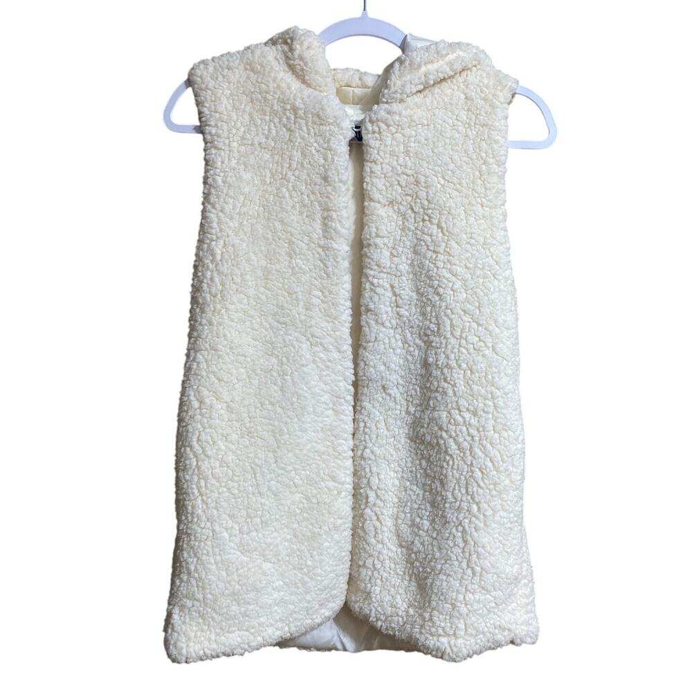Lanshifei Womens Sherpa Vest Medium White Hooded Open Front Lightweight